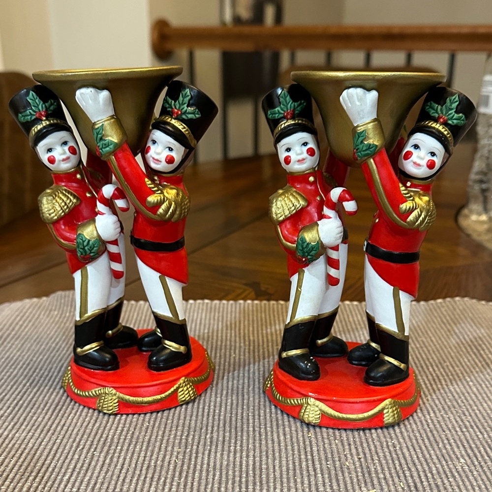 Vintage Pair of 2 Partylite Christmas Toy Soldiers Candle Holders